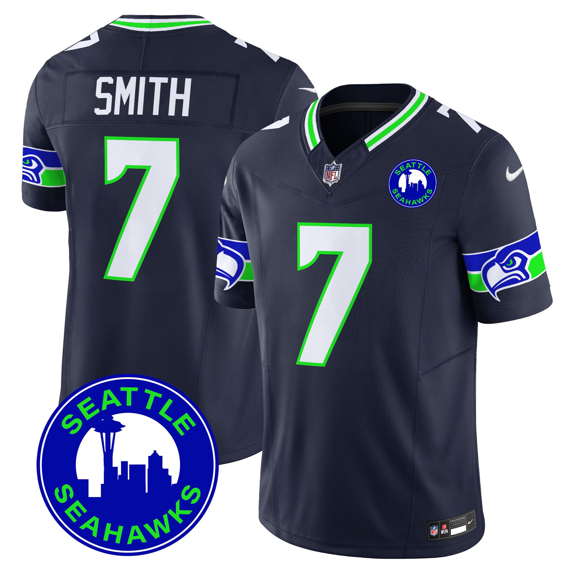 Men Seattle Seahawks 7 Smith Drak Blue 2024 Nike City Patch Vapor Limited NFL Jersey